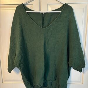 Elegant Forest Green V-Neck Blouse
